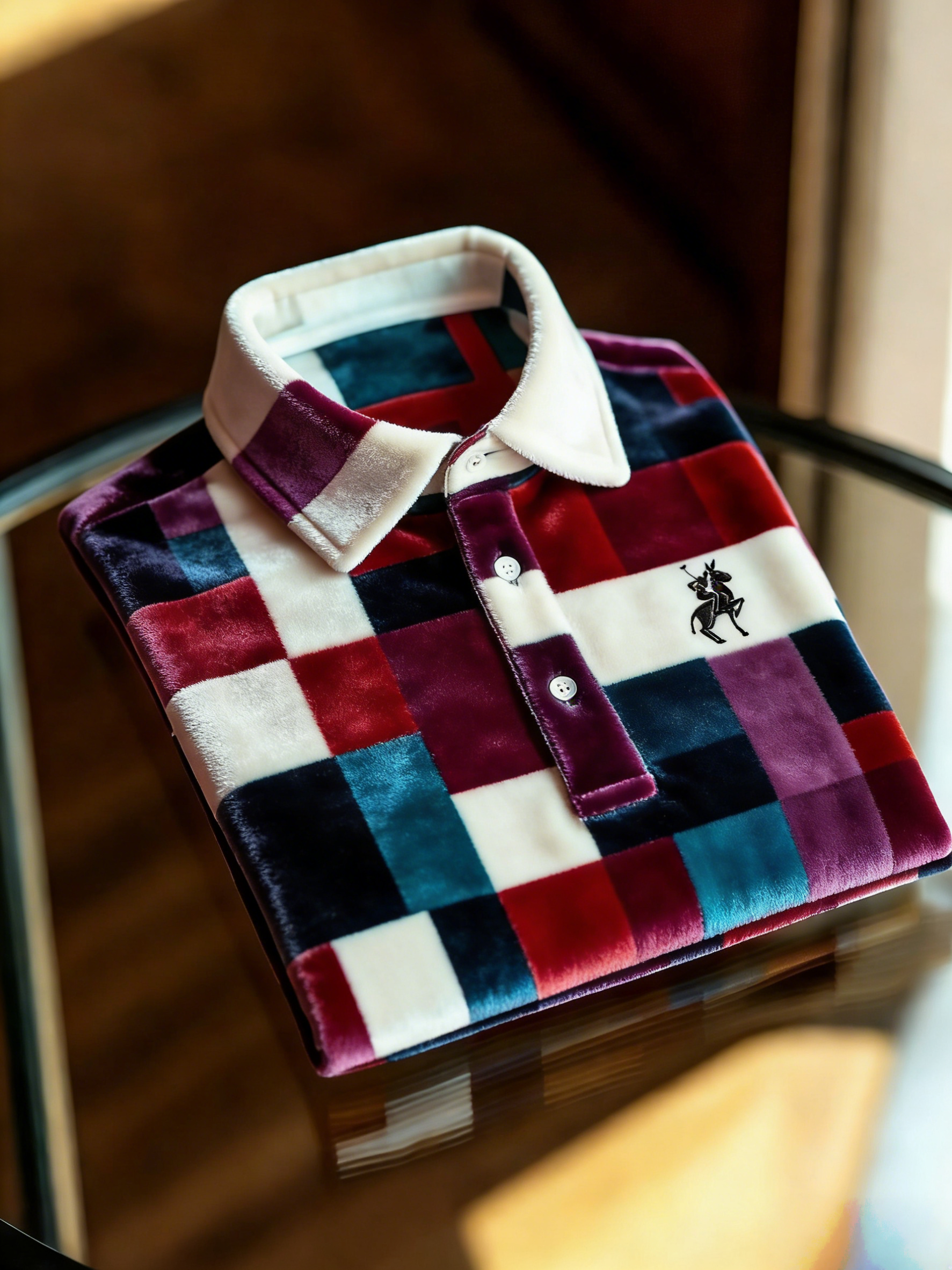 Men's Velvet Business Logo Print Long Sleeve Polo Shirt