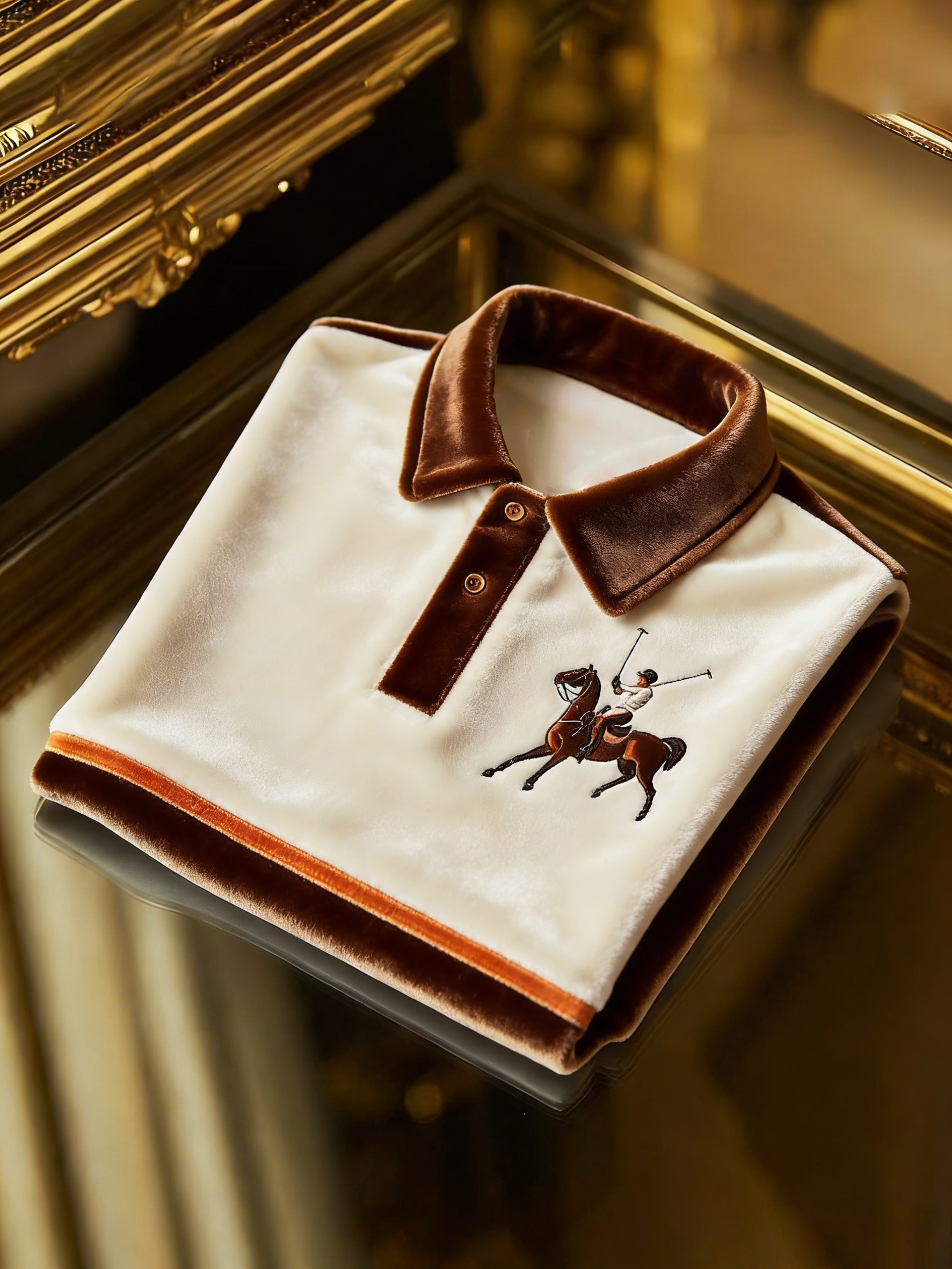 Men's Velvet Business Logo Print Long Sleeve Polo Shirt