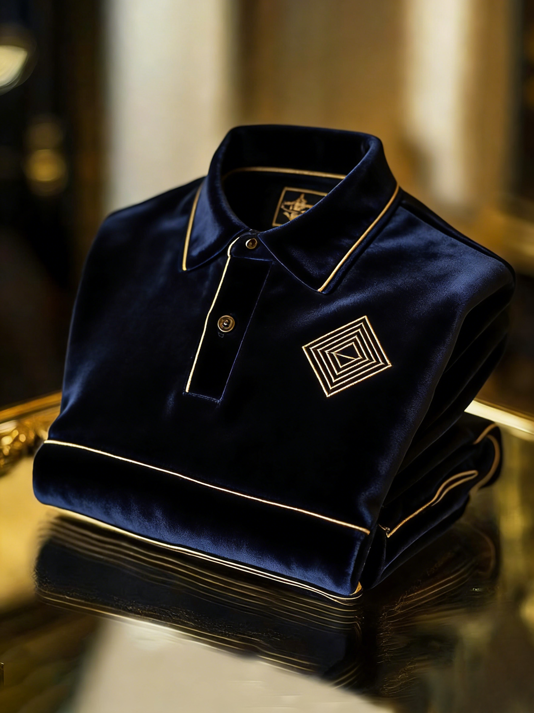 Men's Velvet Business Logo Print Long Sleeve Polo Shirt
