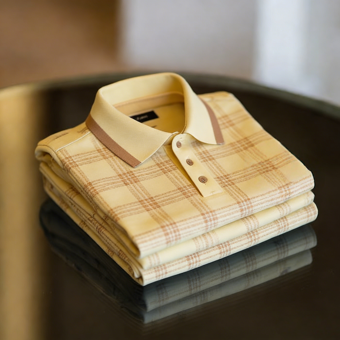 Men's Business Casual Jacquard Button Short Sleeve Polo Shirt