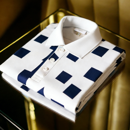 Men's Business Casual Jacquard Button Short Sleeve Polo Shirt