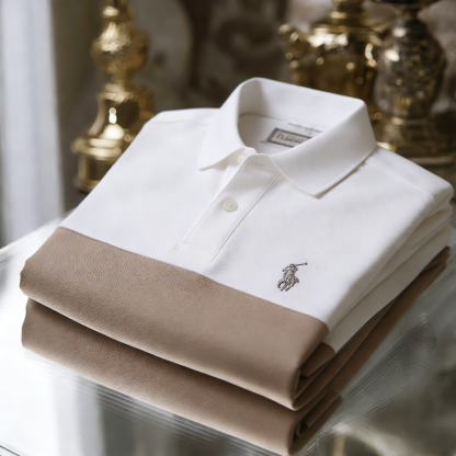 Men's Business Casual Jacquard Button Short Sleeve Polo Shirt