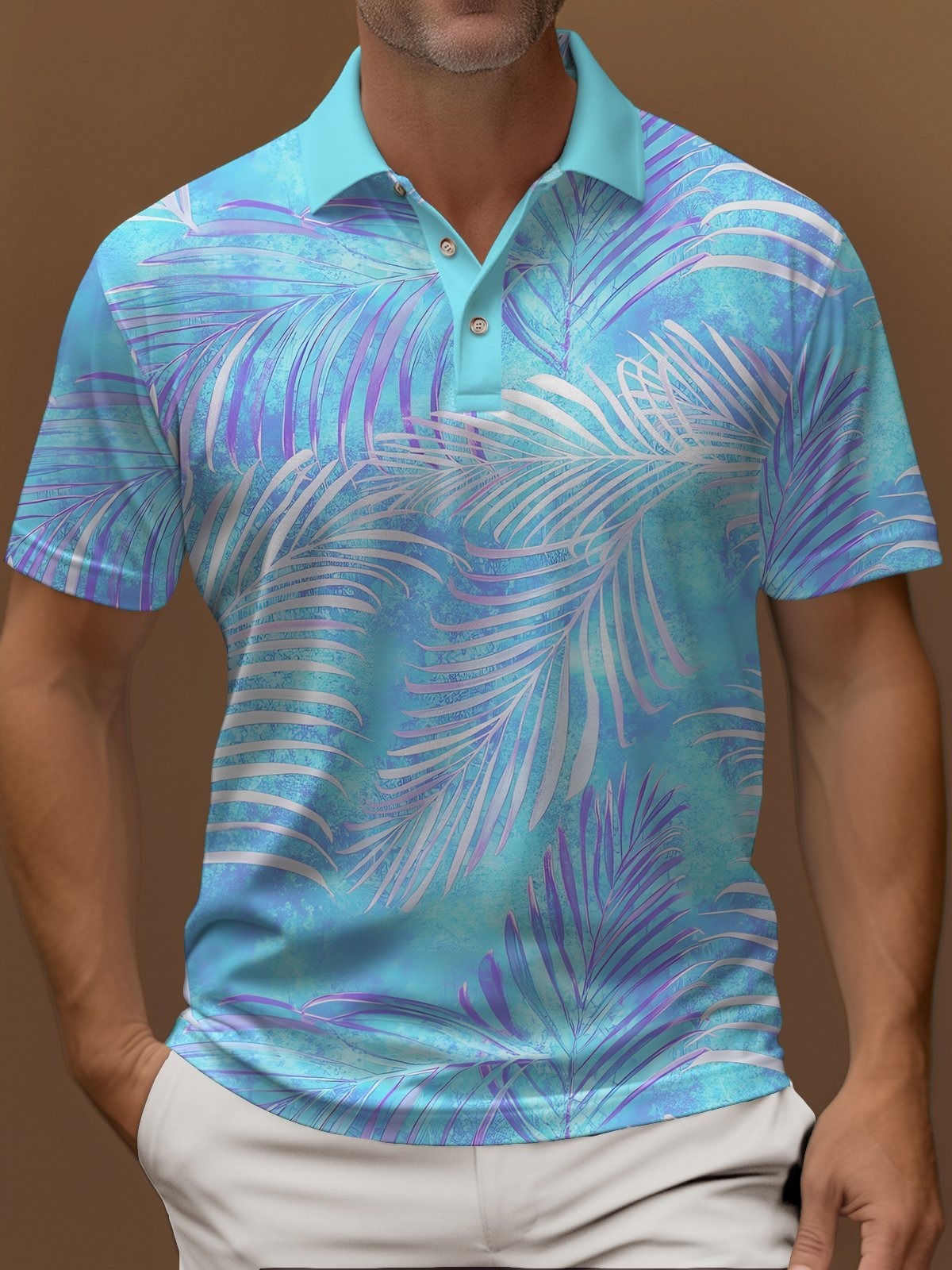 Gradient Plant Polo Shirt Stretch Comfortable Camping Pullover Polo Shirt