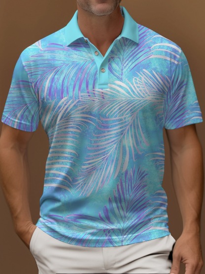 Gradient Plant Polo Shirt Stretch Comfortable Camping Pullover Polo Shirt