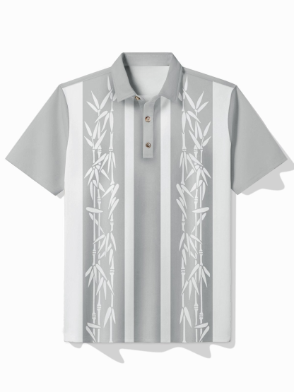 Vintage Bowling Plant Bamboo Print Beach Men's Short Sleeve POLO Shirt
