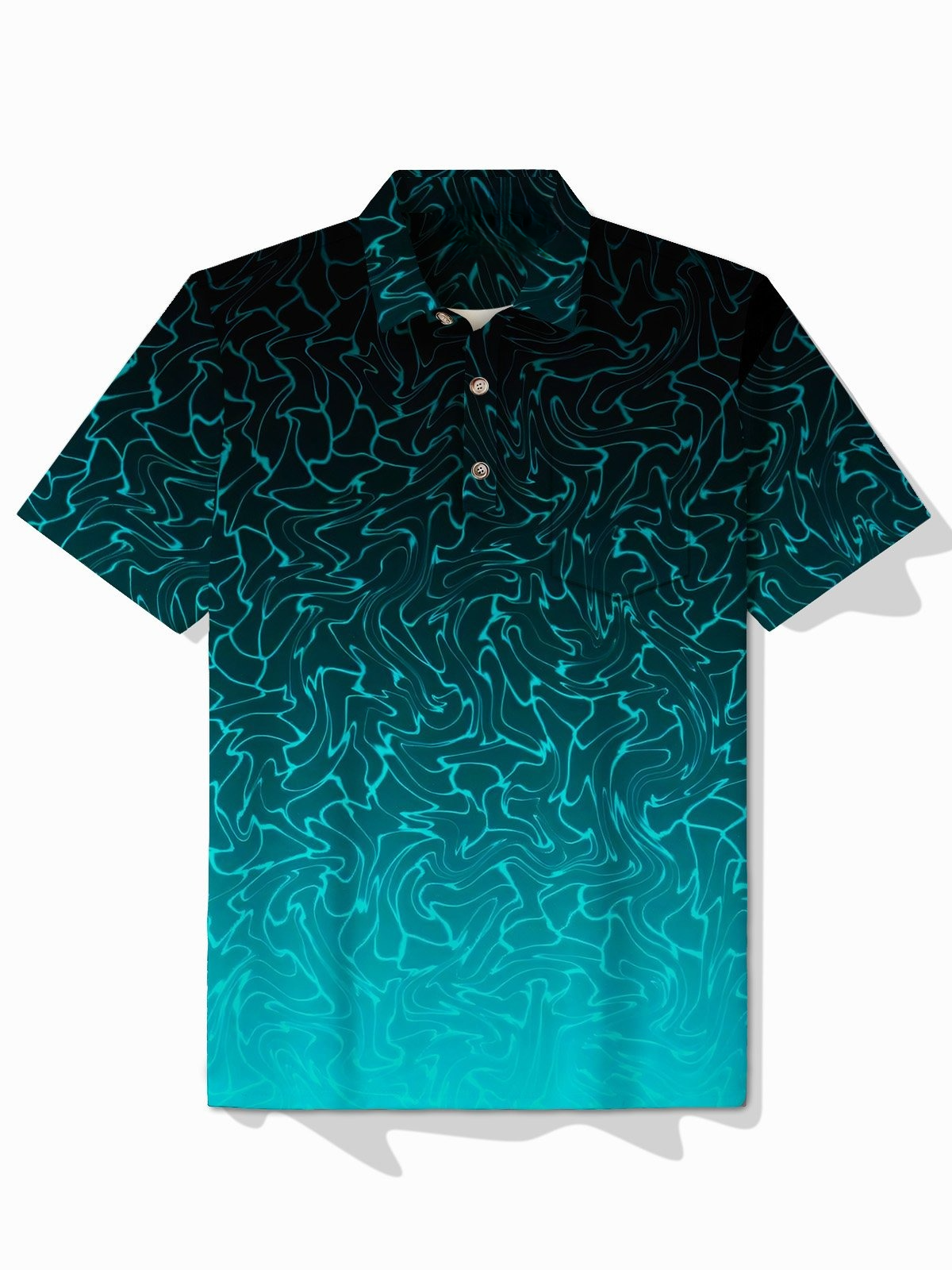 Retro Gradient Water Ripple Print Men's Lapel Button Pocket Short Sleeve POLO Shirt