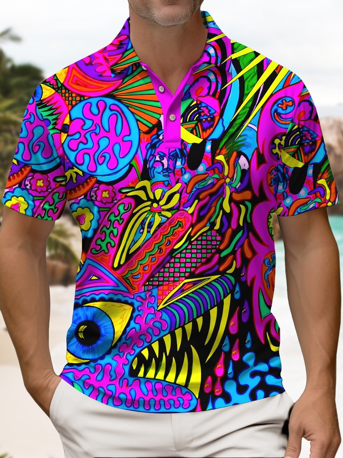 Vintage Abstract Art Texture Print Chest Men's Polo Shirt