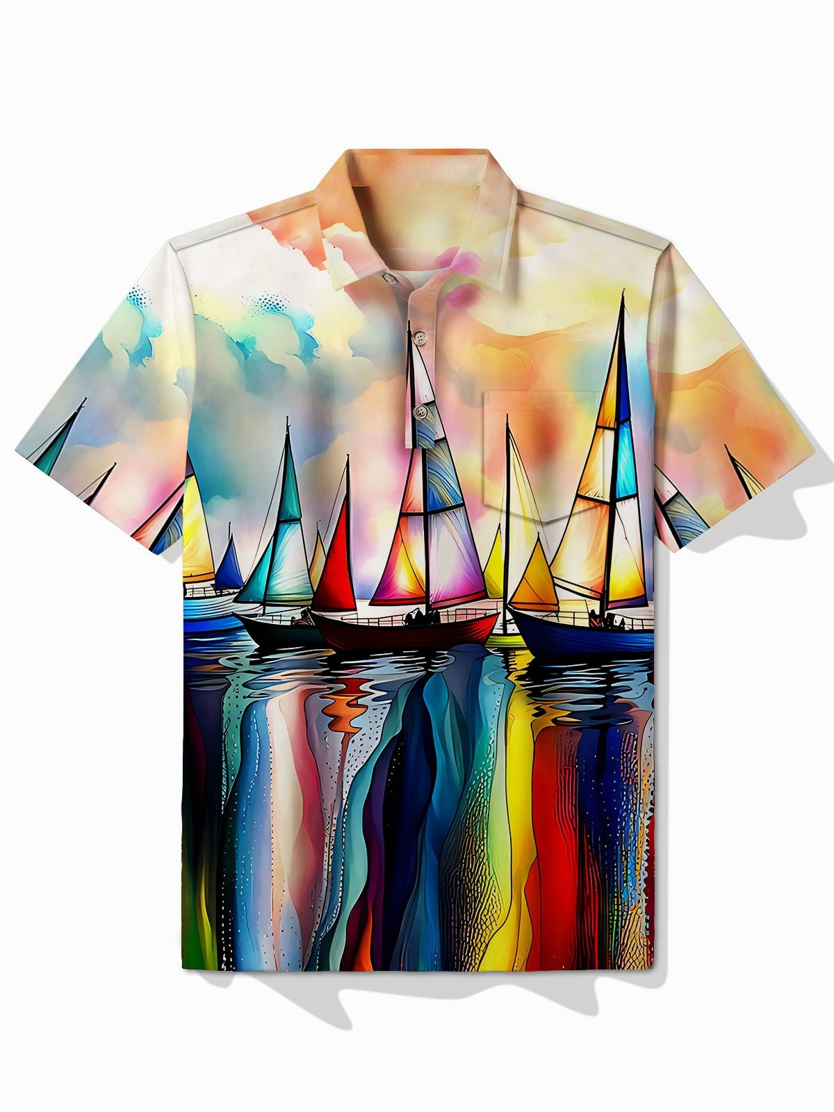 Sailing Art Print Men's Button-Up POLO Shirt