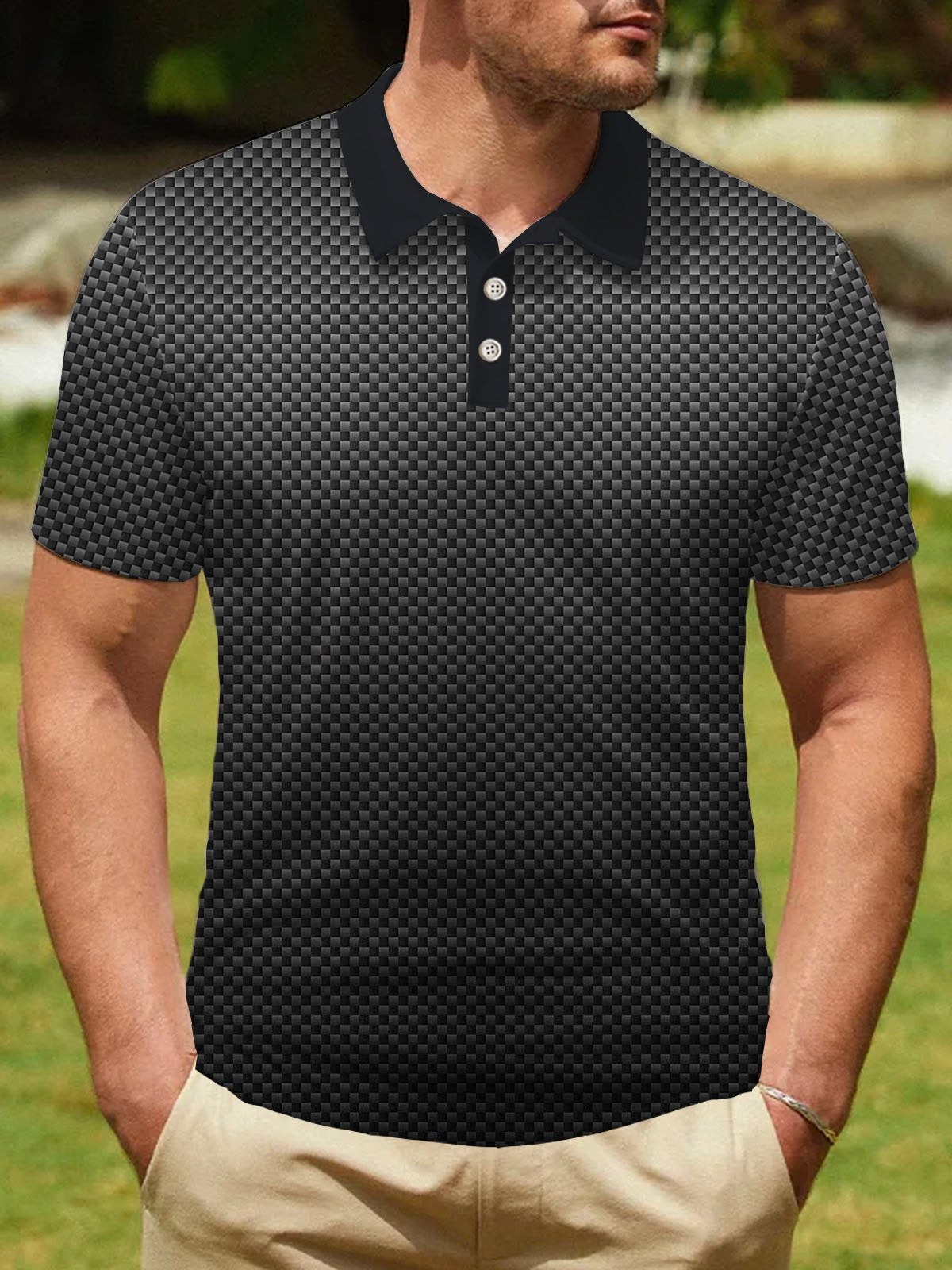 Black Texture Plain Men's Golf Polo Shirt