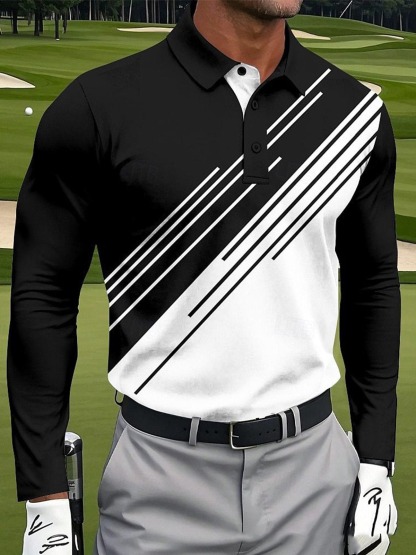 Casual Business Golf Long Sleeve Polo Shirt Printed Quick-Drying Breathable Lapel Polo Shirt