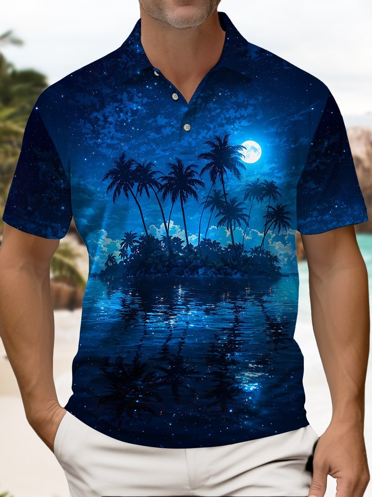 Coconut Tree Beach Short-Sleeved Polo Shirt