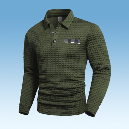 Men's Vintage Striped Long-Sleeved Henley Polo Shirt