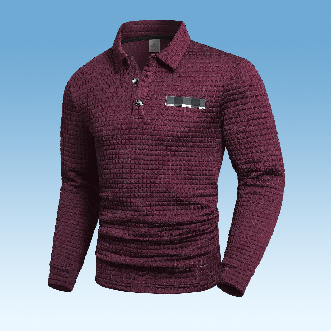 Men's Vintage Striped Long-Sleeved Henley Polo Shirt