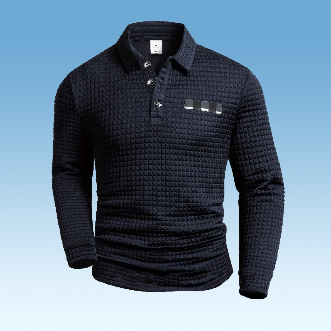 Men's Vintage Striped Long-Sleeved Henley Polo Shirt