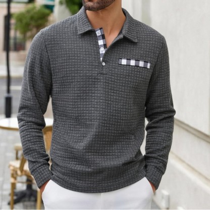 Men's Vintage Striped Long-Sleeved Henley Polo Shirt