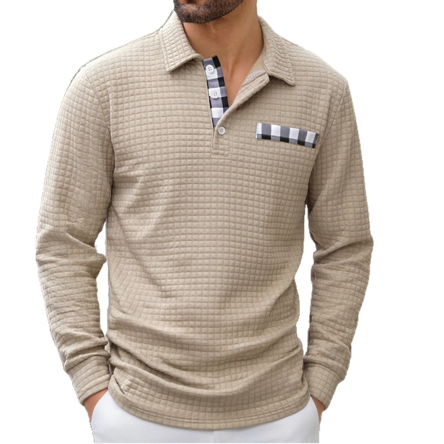 Men's Vintage Striped Long-Sleeved Henley Polo Shirt