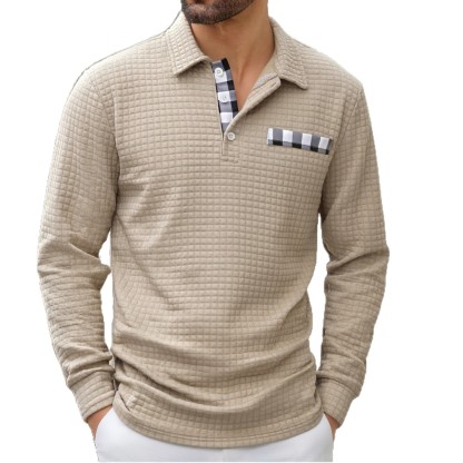 Men's Vintage Striped Long-Sleeved Henley Polo Shirt