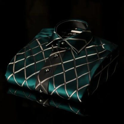 High Elasticity Soft Unique Men's Satin Luxe Print Long Sleeve Button Shirt