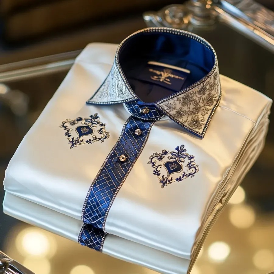 High Elasticity Soft Unique Men's Satin Luxe Print Long Sleeve Button Shirt