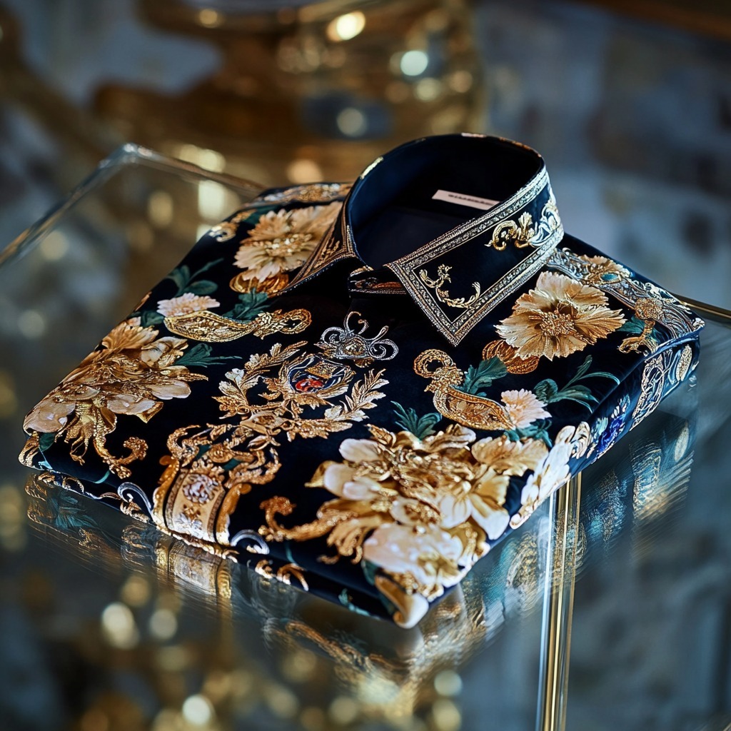 High Elasticity Soft Unique Men's Satin Luxe Print Long Sleeve Button Shirt