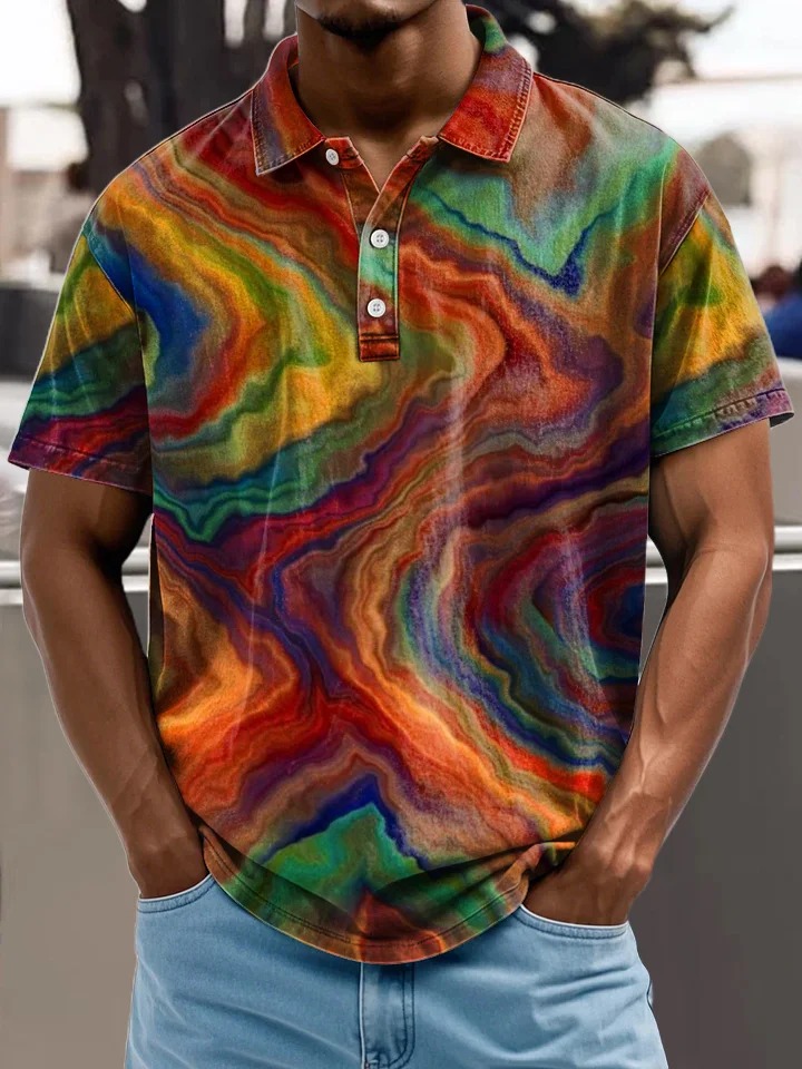 Colored Rock Textures Vintage Print Casual Cotton Polo