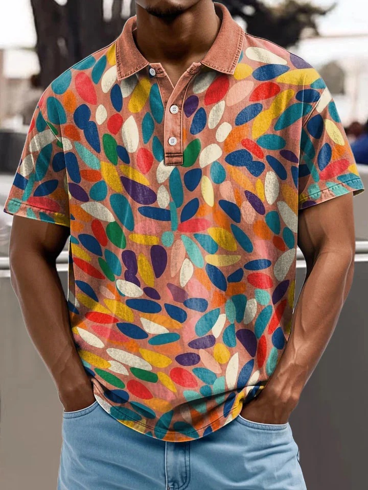 Colorful Spotted Decorative Pattern Casual Short Sleeve Polo Shirt