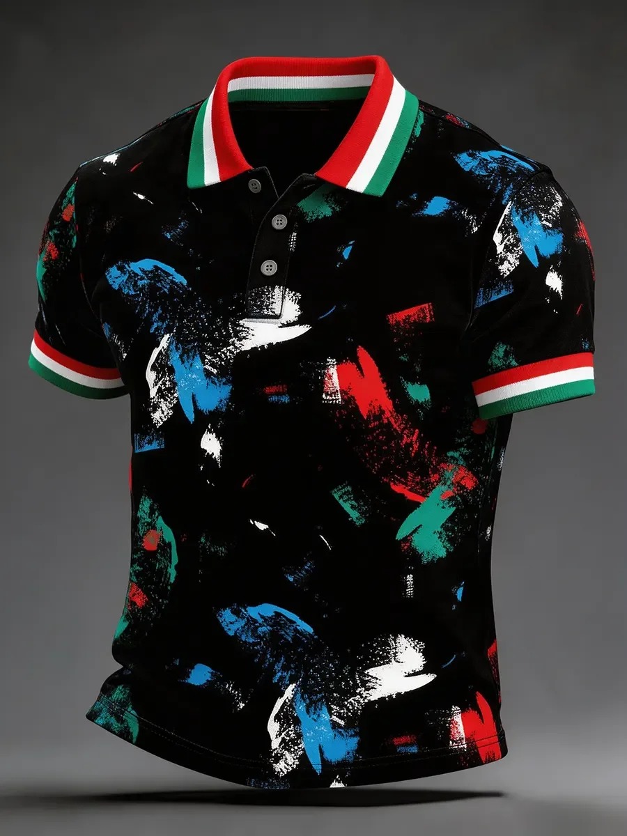 High Quality Geometric Art Print Short Sleeve Polo Shirt