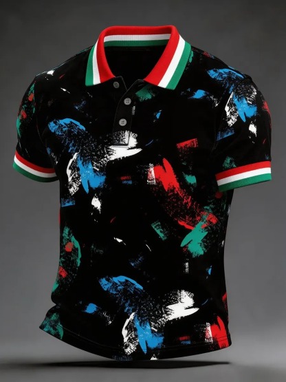 High Quality Geometric Art Print Short Sleeve Polo Shirt
