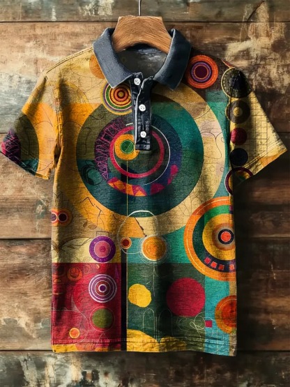 Vintage Abstract Art Print Short Sleeve Polo Shirt