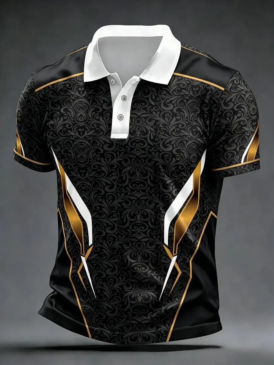 High Quality Geometric Art Print Short Sleeve Polo Shirt