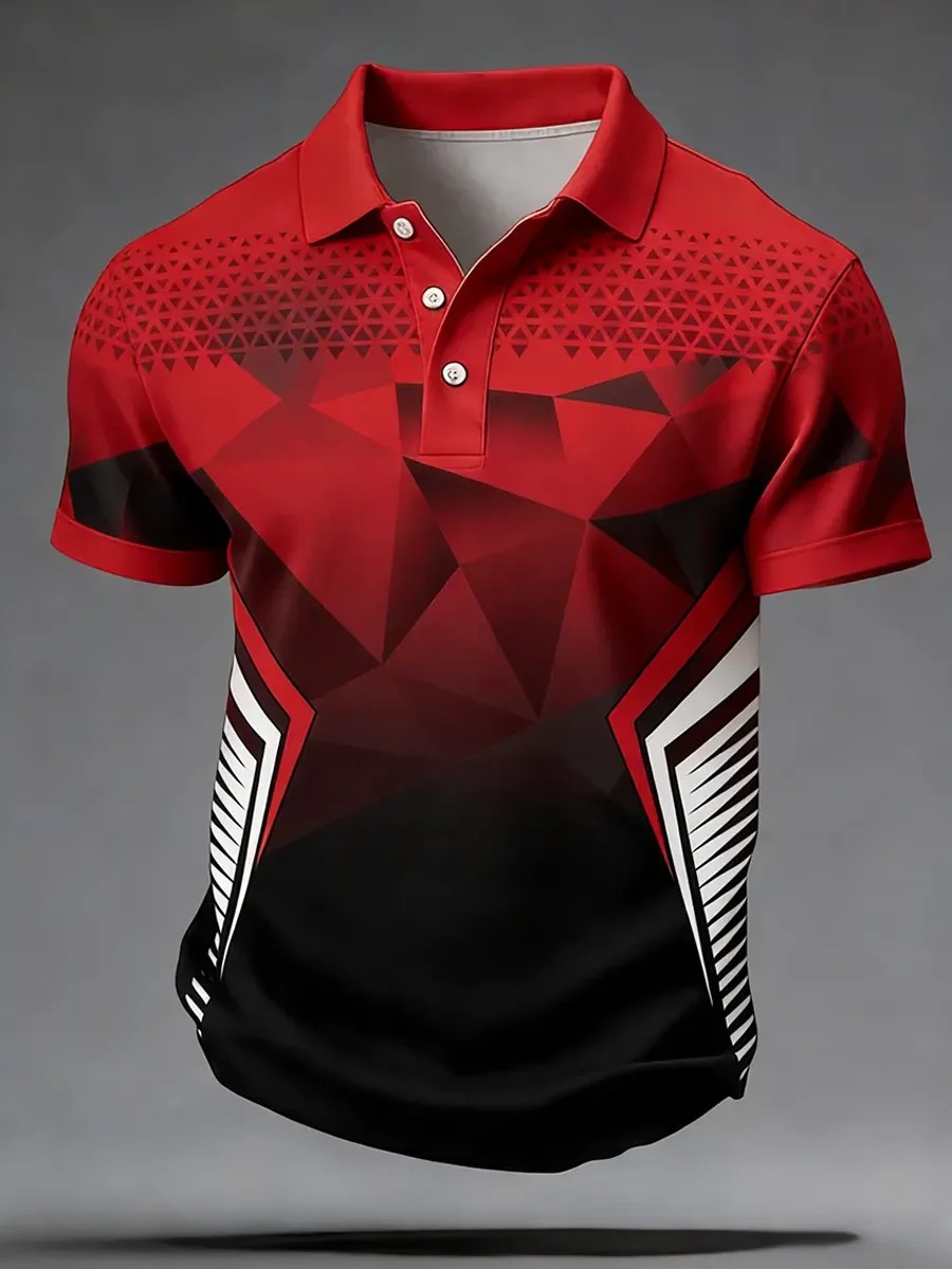 High Quality Geometric Art Print Short Sleeve Polo Shirt