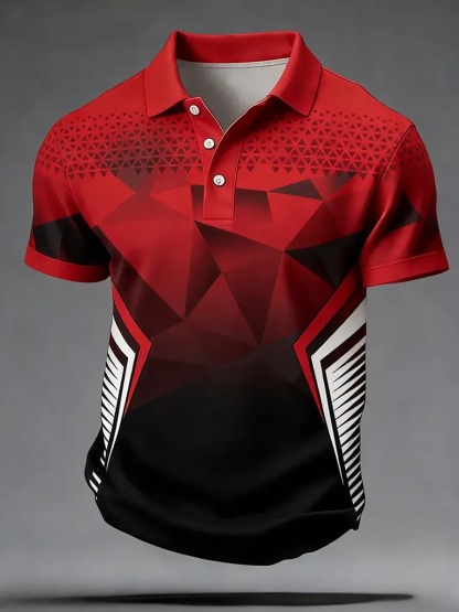 High Quality Geometric Art Print Short Sleeve Polo Shirt