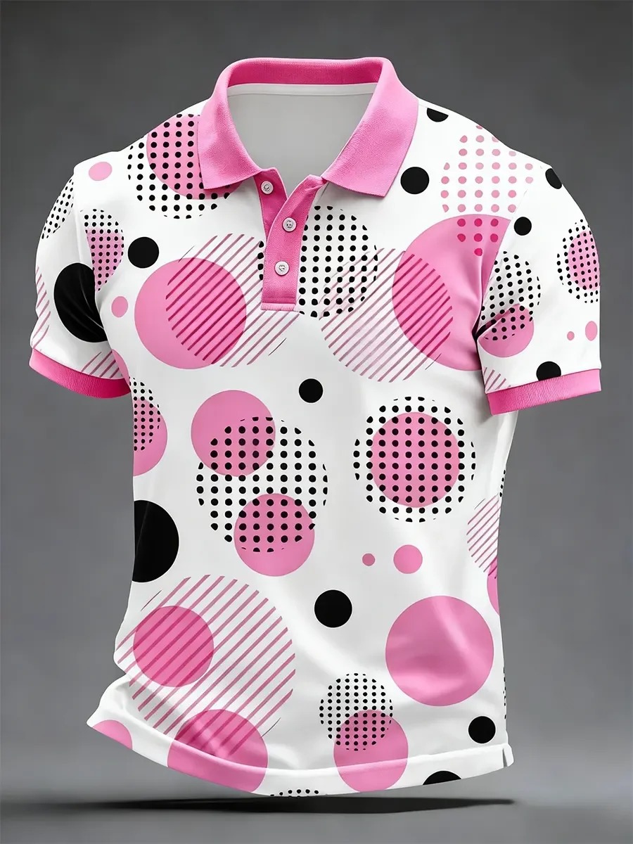 High Quality Geometric Art Print Short Sleeve Polo Shirt
