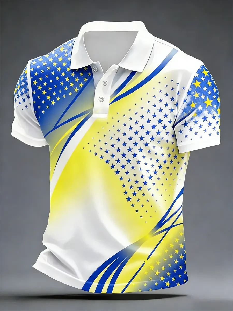High Quality Geometric Art Print Short Sleeve Polo Shirt
