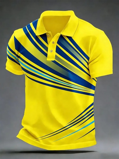 High Quality Geometric Art Print Short Sleeve Polo Shirt