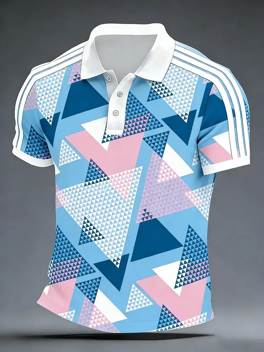 High Quality Geometric Art Print Short Sleeve Polo Shirt