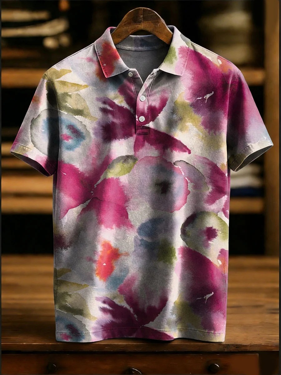 Colorful Floral Decorative Patterns Casual Short Sleeve Polo Shirt