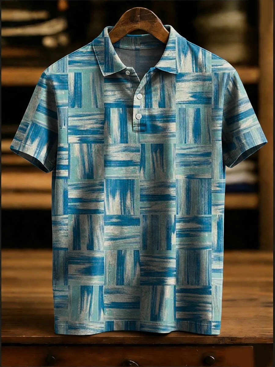 Colorful Geometric Short Line Decorative Pattern Casual Short Sleeve Polo Shirt