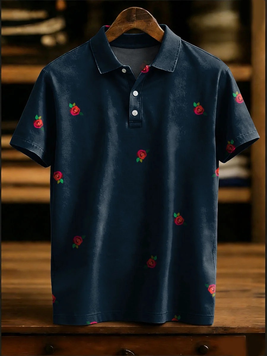 Vintage Floral Decorative Patterns Casual Short Sleeve Polo Shirt