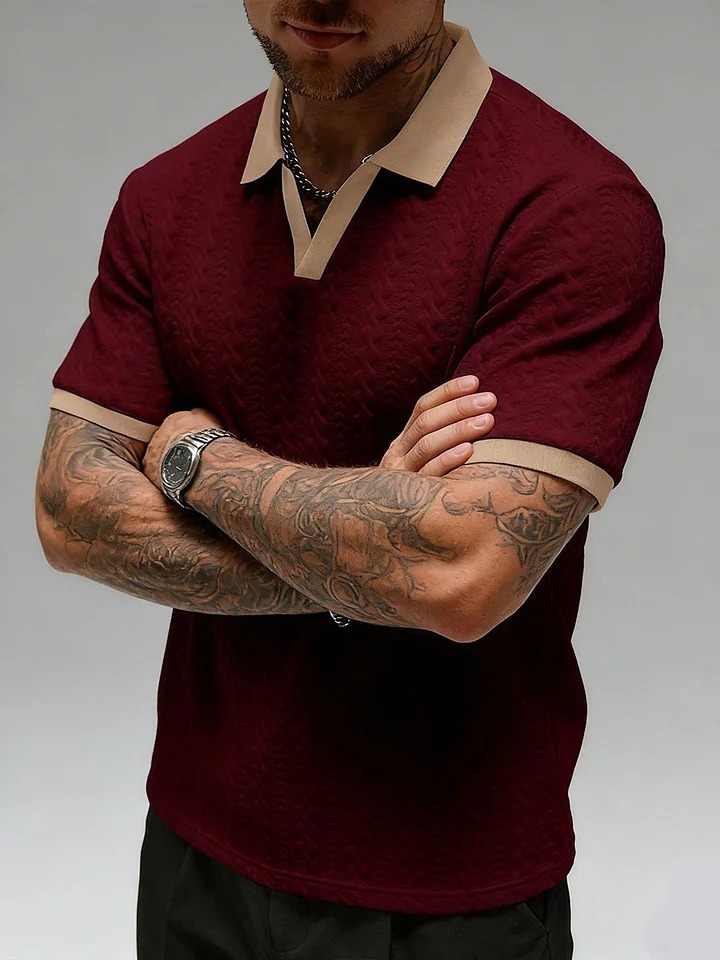 Retro Classic Style Men's Casual Color-block Short-sleeved Polo Shirt