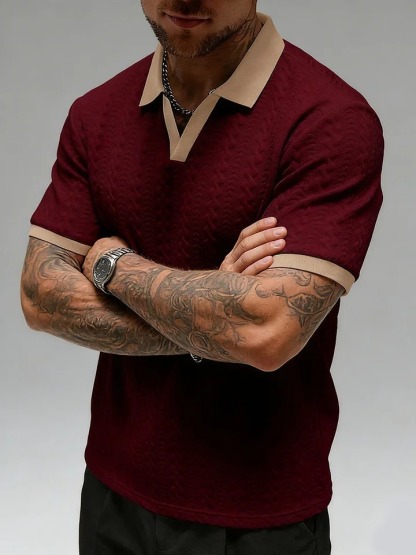 Retro Classic Style Men's Casual Color-block Short-sleeved Polo Shirt