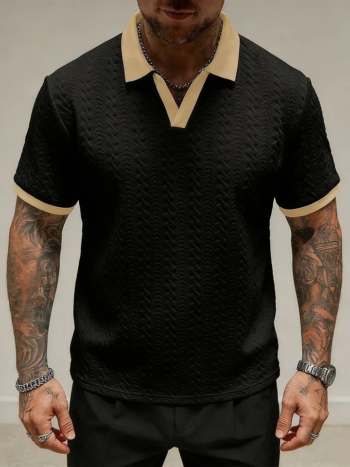Retro Classic Style Men's Casual Color-block Short-sleeved Polo Shirt