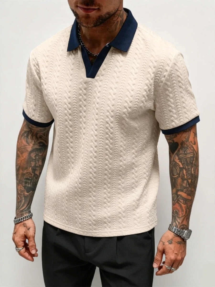 Retro Classic Style Men's Casual Color-block Short-sleeved Polo Shirt