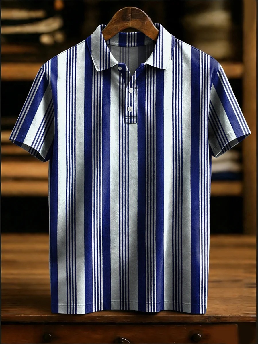 Simple Geometric Vertical Stripe Decorative Pattern Casual Short Sleeve Polo Shirt