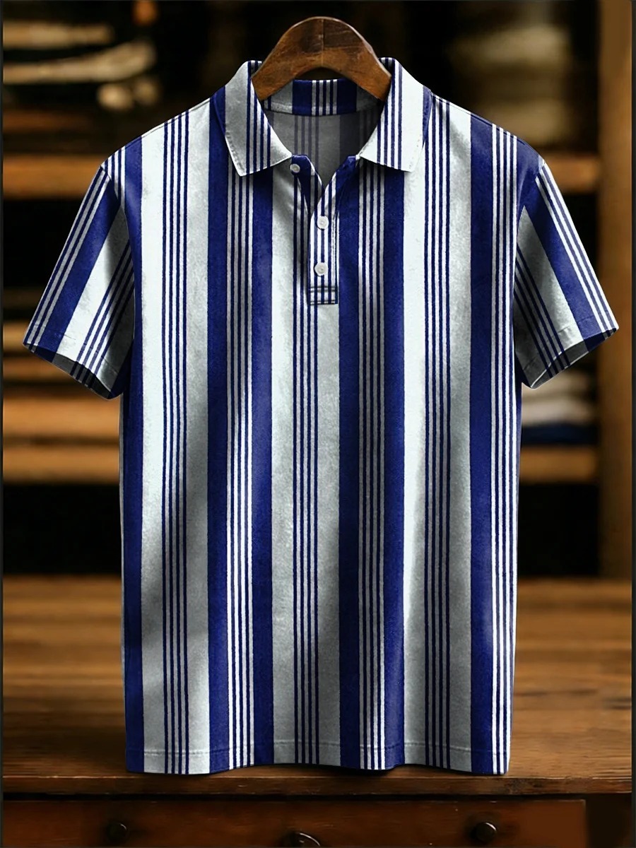 Simple Geometric Vertical Stripe Decorative Pattern Casual Short Sleeve Polo Shirt