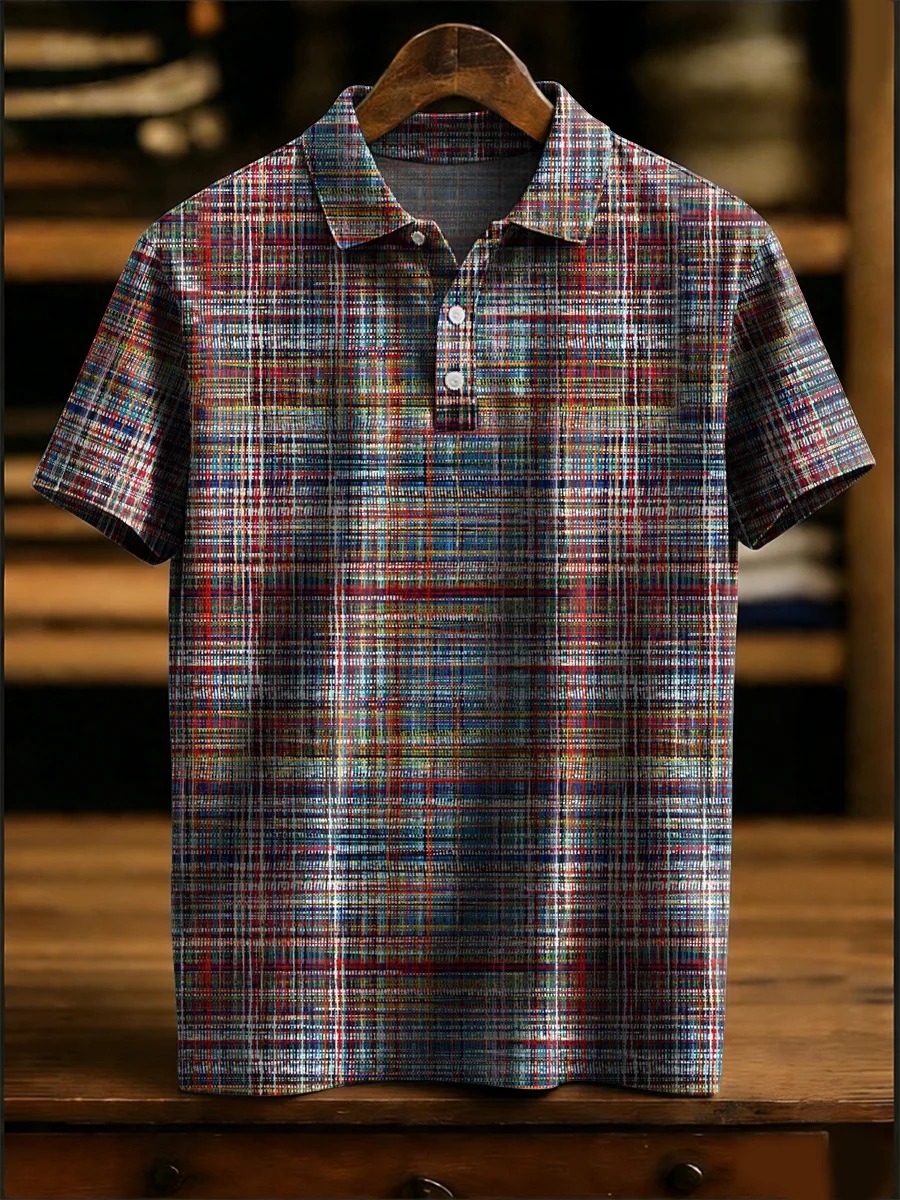Colorful Irregular Line Decorative Pattern Casual Short Sleeve Polo Shirt