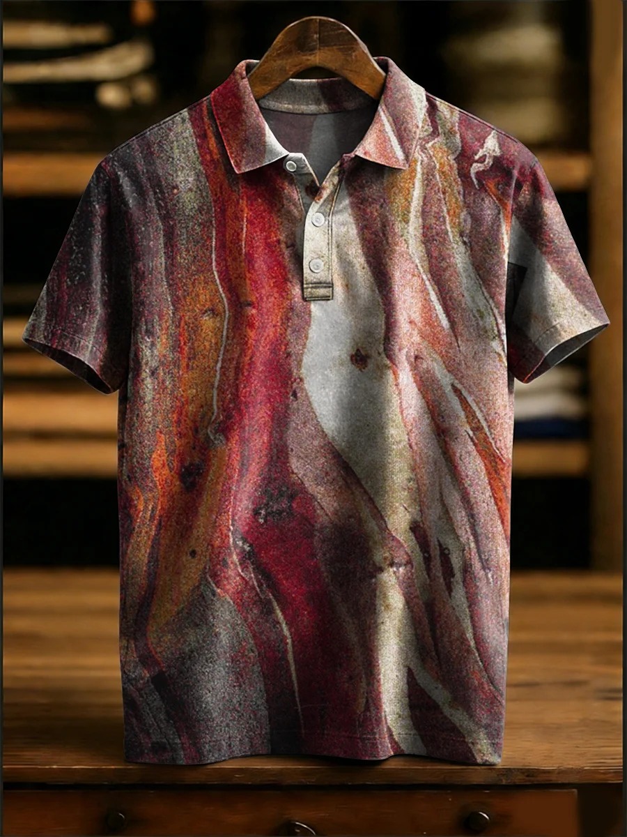 Abstract Style Colorful Wavy Pattern Casual Short Sleeve Polo Shirt