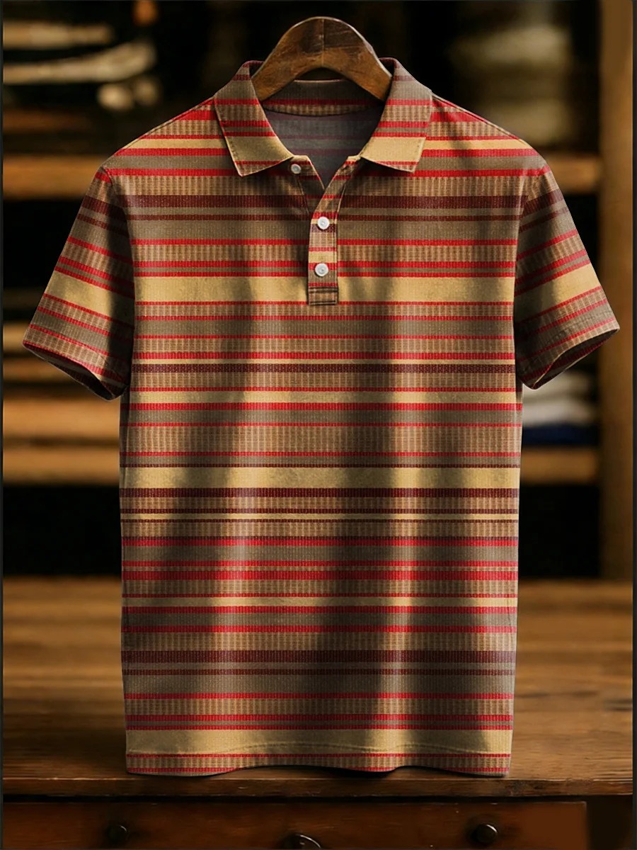 Colorful Horizontal Stripe Decorative Pattern Casual Short Sleeve Polo Shirt