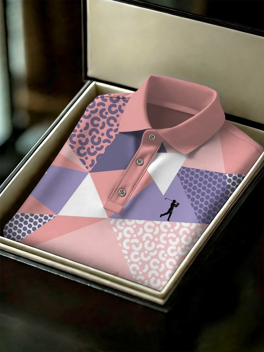 Men's Business Style Print Short Sleeved Polo Shirt