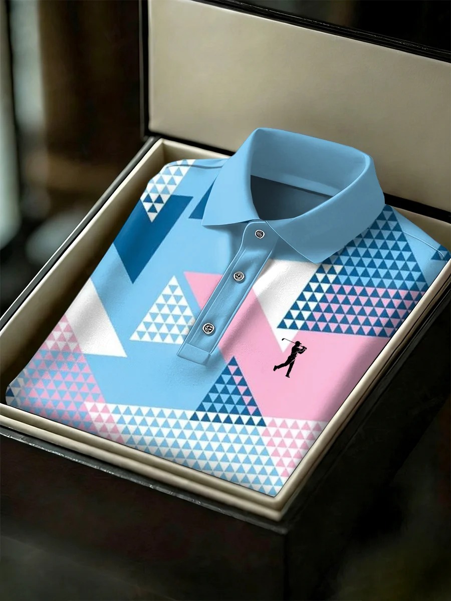 Men's Business Style Print Short Sleeved Polo Shirt